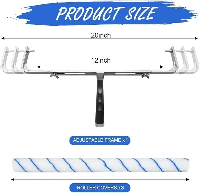 4PC 18 Inch Paint Roller Frame Set - 1PC 12''-18'' Adjustable Paint Roller Frame, 3PC Microfiber Paint Roller Sleeves,Large Paint Roller for Walls,Ceiling,Floors,Indoor,Outdoor Use