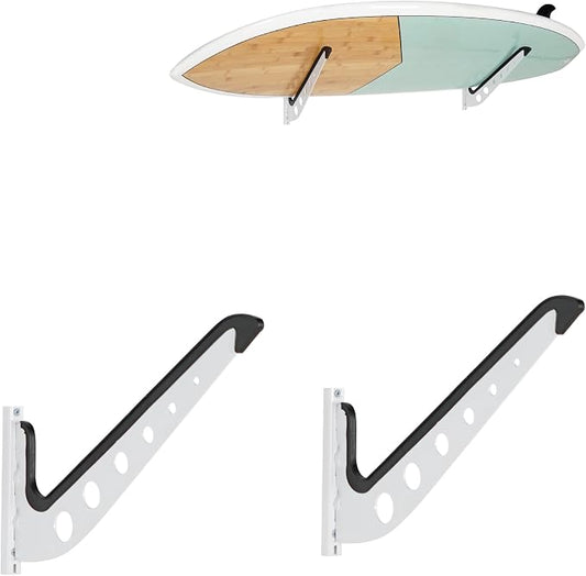 1 Board Surf Rack Wall Mount for Surfboard, Wakeboard, Snowboard Storage Adjustable Wall Hangers Boards Display,White