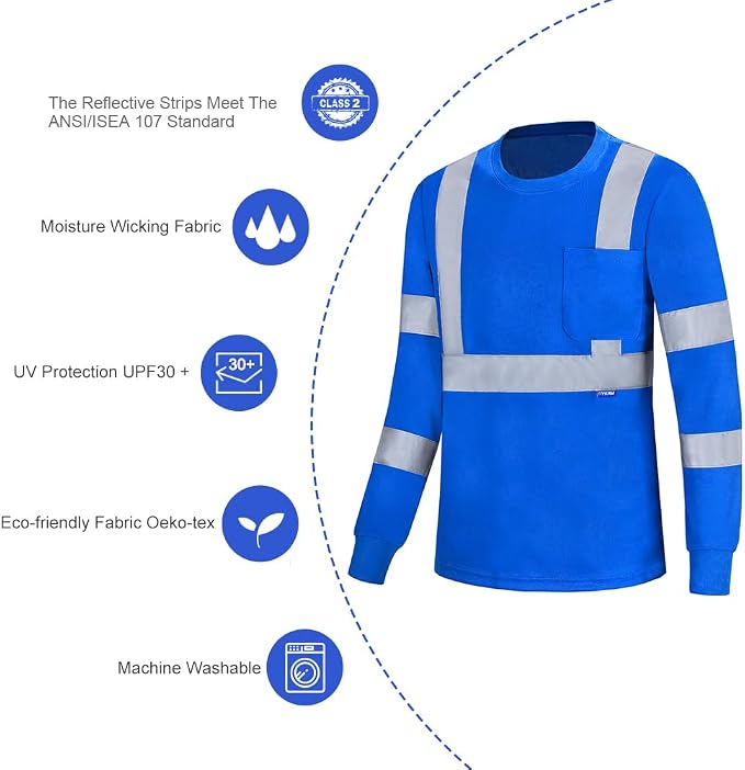 A-SAFETY Safety Shirt,High Visibility Work T Shirt Long Short Sleeve Class 3 (XS-6XL)