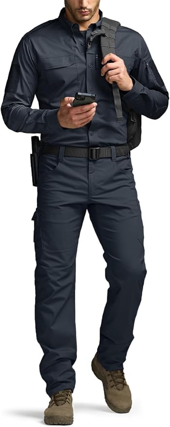 CQR Men's Long Sleeve Tactical Shirts, Ripstop Military Work Shirts, UPF 50+ Breathable Button Down Outdoor Hiking Shirt