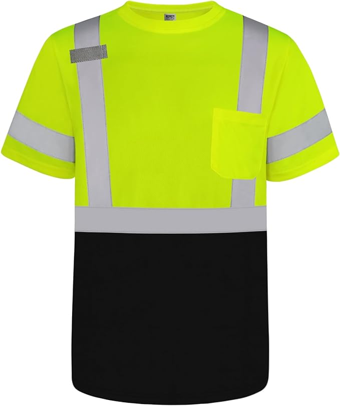 TCCFCCT Hi Vis Shirts for Men Class 3 High Visibility Shirts with Short Sleeves, Reflective Safety Shirts for Men Women, Construction Work Shirts with Black Bottom, Durable & Breathable, DP-Yellow XL