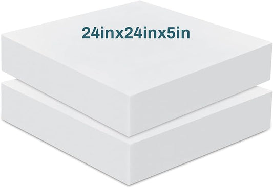 Frienda 2 Pack 5" x 24" x 24"Upholstery High Density Foam Cushion Replacement Square Cut to Size Foam Couch for Chair Couches Padding Shipping Packing DIY Cosplay Projects(White)
