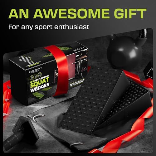 Flexelent Squat Wedge Block Pair, Squat Ramp, Calf Raise Block, Anti-Slip Slant Board, ATG Equipment to Boost Workout, 17° Incline, 3.5x5.9x12.2, Backpack Included - Classic & Bold (Black & Red)