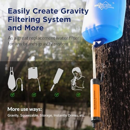 Membrane Solutions Squeezable Water Filtration System, Survival Water Purifier Kit, Portable Backpacking Gear Including Water Filter Straw and 23oz Collapsible Bottle for Hiking Camping Travel(5+4)