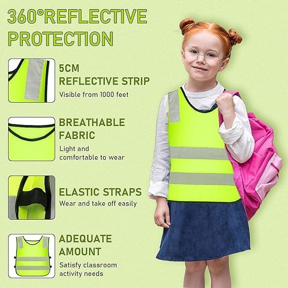30 Pcs Hi Vis Vests for Kids Children High Visibility Vest Bulk Reflective Safety High Vis Vest Neon Yellow Traffic Safety Jacket for Students Running Cycling Skiing
