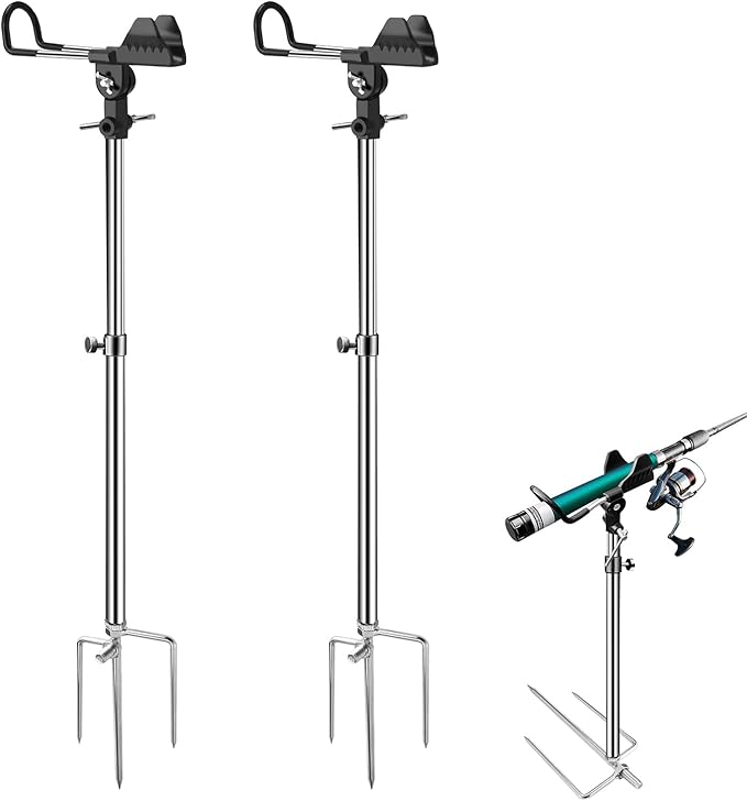 2/4 Pack Fishing Rod Holders, 360 Degree Adjustable Fishing Rod Holders for Bank Fising , Height Adjustable 25-36.6 Inch Multifunctional Stainless Steel Beach Fishing Rod Holder Fishing Gifts for Men