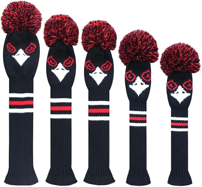 Scott Edward Knit Golf Club Cover for Woods and Driver Set of 5 Head Covers Protect Driver Wood(460cc)* 1 Fairway Wood*2 and Hybrid/UT*2 with Rotating Club Number Tags