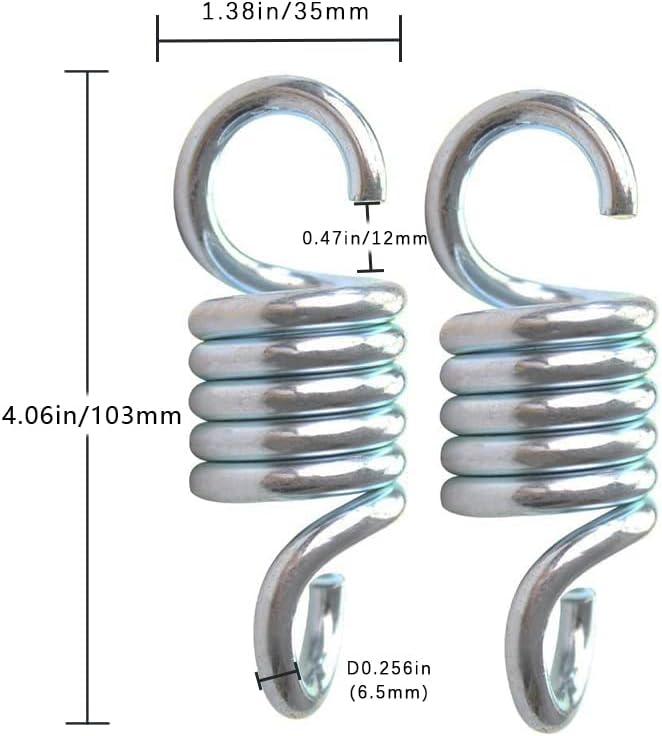 Spring Hooks for Patio Swings 770lb Maximum Weight Recommendation Load-Bearing Hammock Swing Accessories 4.06-Inch Galvanized Hooks 2-Pack Cross Swing Springs with Noise-Reducing Pads