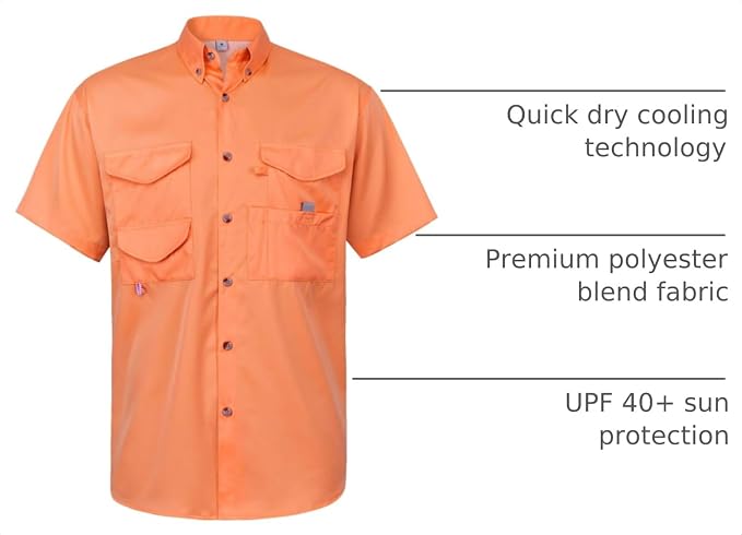 Alimens & Gentle Short Sleeve Fishing Shirt Wicking Fabric Sun Protection Casual Button Down Shirts