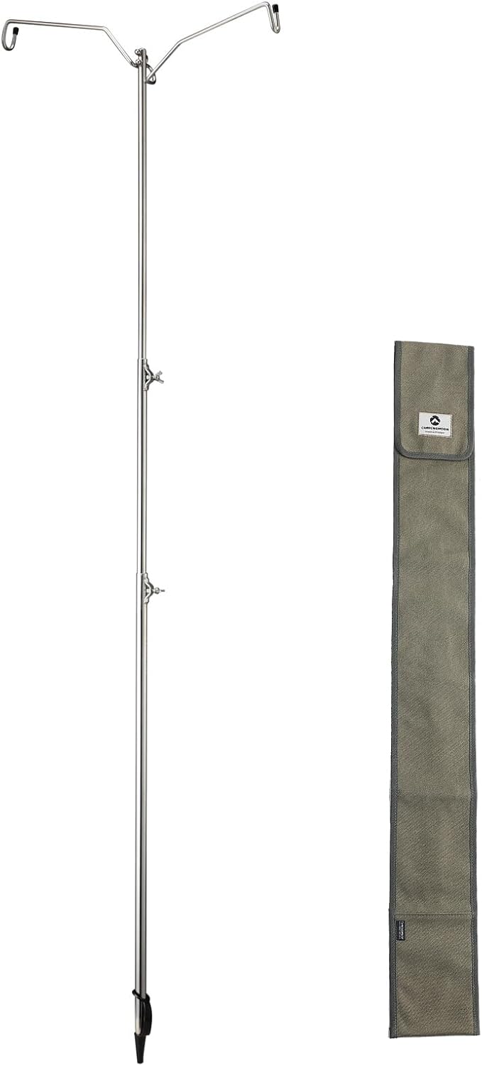 camping moon Heavy Duty Stainless Steel Lantern Pile Driver Height Adjustable with Tripod Stand and Storage Bag D-240, D-243