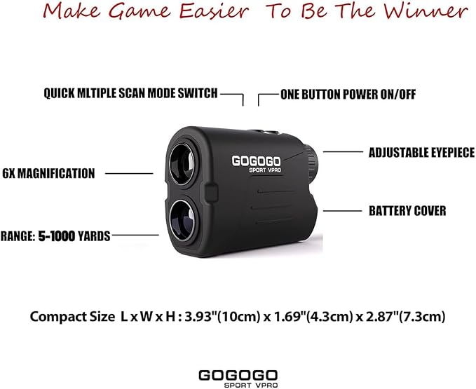 Gogogo Sport Vpro GS03 Laser Golf/Hunting Rangefinder, 1000/1200 Yards Laser Range Finder with 6X Magnification Ultra-Clear View, Lightweight, Slope, Pin-Seeker & Flag-Lock & Vibration