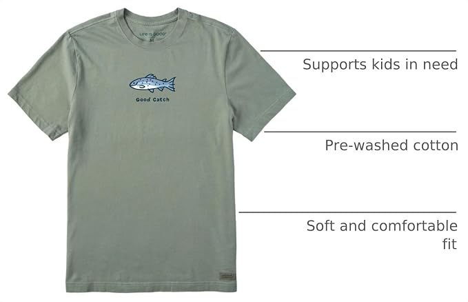 Life is Good Men's Crusher Tee Shirt, Short Sleeve Cotton Graphic T-Shirts, Good Catch Fish