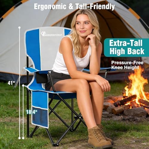 Camping Chair, 300 LBS High Back Sturdy Lawn Chairs Folding (Blue Gray) | Portable Outdoor Folding Camping Chair for Adults, with Cup Holder for Picnic, Lawn, Beach, Fishing and Sports