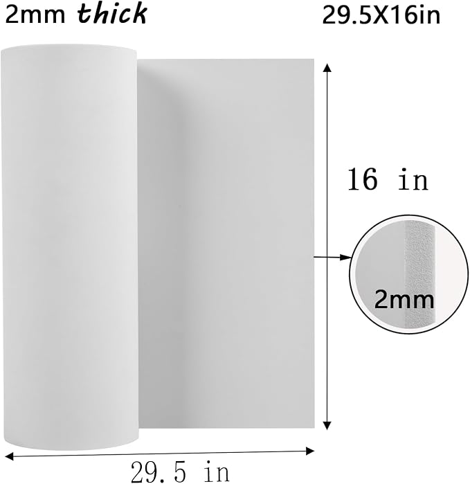 AMZQNART EVA Foam 2mm, Cosplay Foam 16x29.5 inch White,High Density 90 kg/m³, for Craft Projects Cosplay Costumes, Fake Weapons, Decorations, Christmas, Easter, Thanksgiving, etc.