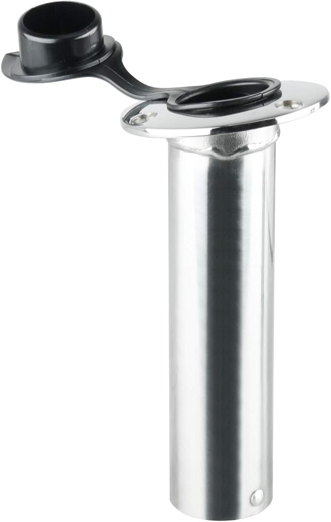 Amarine Made Fishing Rod Holder 2/4Pack Stainless Steel Rod Holder Heavy Duty Flush Mount with Black PVC Cap and Liner 15 Degree