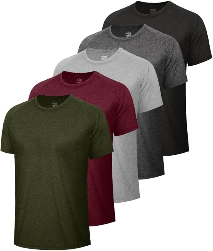 BOOJO 5 Pack Workout Shirts for Men-Quick Dry Black Gym Moisture Wicking Short Sleeve T-Shirts for Running Athletic Casual