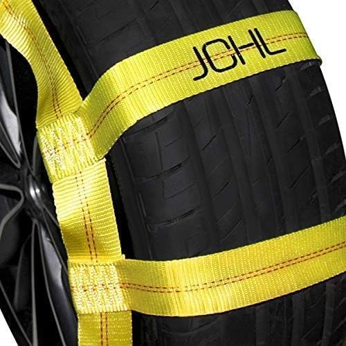 Tow Dolly Basket Straps with Flat Hooks (2 Pack) Yellow Car Wheel Straps Universal Vehicle Tow Dolly Strap System Fits 15"-19" Tires Wheels 10000 lbs Working Capacity