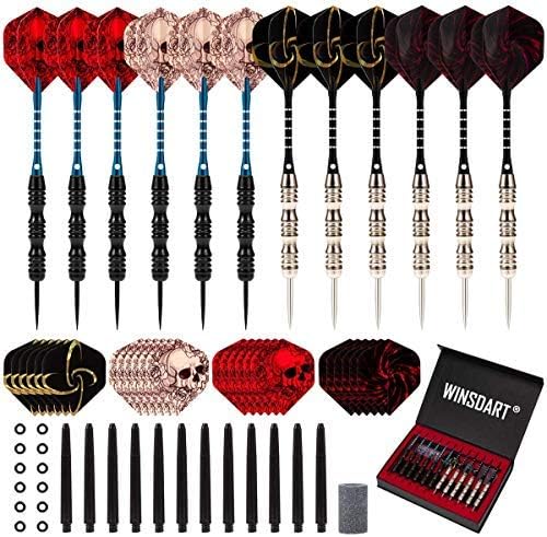 WINSDART Darts Metal Tip Set Professional Metal Darts for Dartboard Steel Tip Darts with Nonslip Iron Barrel Aluminum Dart Shafts,Extra Flights,Dart Sharpener,Gift Box
