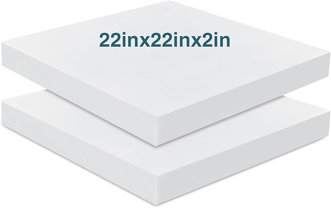 Frienda 2 Pack 2" x 22" x 22"Upholstery High Density Foam Cushion Replacement Square Cut to Size Foam Couch for Chair Couches Padding Shipping Packing DIY Cosplay Projects(White)