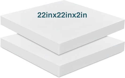 Frienda 2 Pack 2" x 22" x 22"Upholstery High Density Foam Cushion Replacement Square Cut to Size Foam Couch for Chair Couches Padding Shipping Packing DIY Cosplay Projects(White)