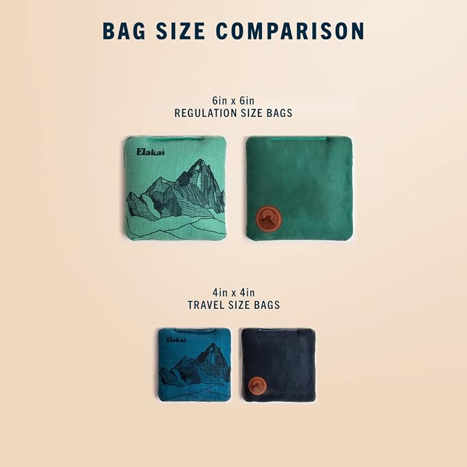 Elakai Cornhole Bags All Weather Dual Sided Slick and Stick Travel Size and Weight Set of 4 Travel Size 4 in x 4 in