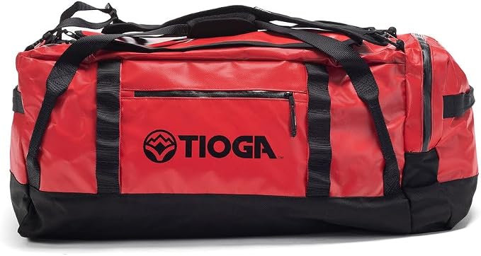 TIOGA Venture Outdoor Duffel Bag with Backpack Straps, Weather Resistant, Rugged Construction, Gear Hauling for Outdoor Adventures, Large / 70L, Red