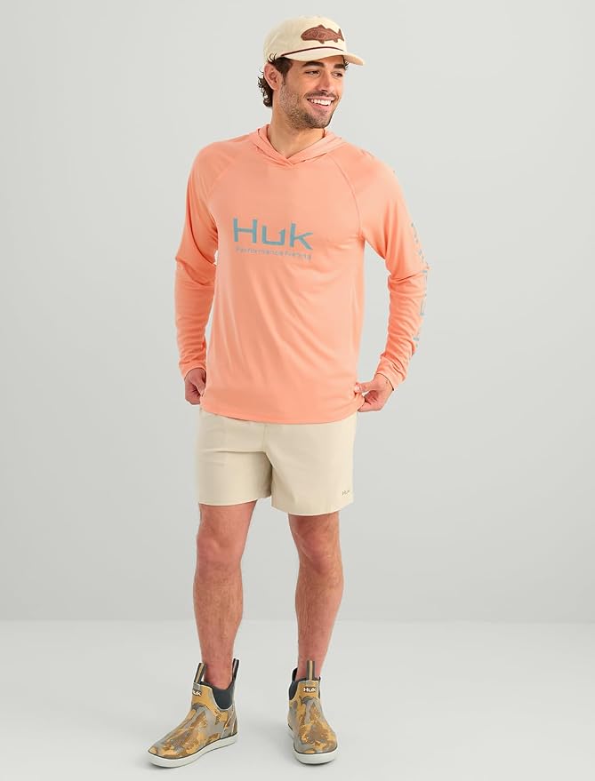 HUK Mens Pursuit Vented Long Sleeve Hoodie, Fishing Shirt with Hood