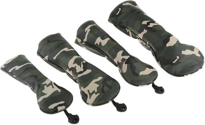Baosity 4Pcs/Set Premium PU Camouflage Golf Head Covers No. 1 3 5 UT Wood Driver Club Protector Replacement & Interchangeable Number Tag