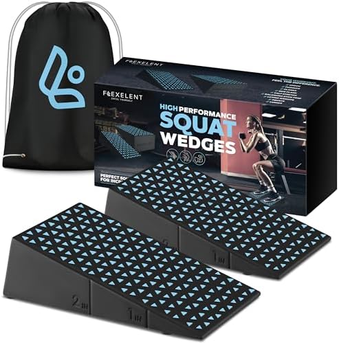 Flexelent Squat Wedge Block Pair, Squat Ramp, Calf Raise Block, Anti-Slip Slant Board, ATG Equipment to Boost Workout, 17° Incline, 3.5x5.9x12.2, Backpack Included - Pastel Duo (Light Blue & Pink)
