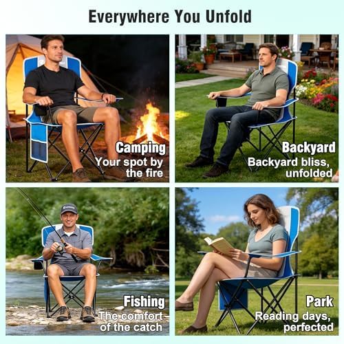 Camping Chairs, 300 LBS High Back Lawn Chairs Folding 2 Packs (Blue Gray) | Outdoor Portable Folding Camping Chairs for Adults, with Cup Holder for Picnic, Lawn, Beach, Park, Fishing and Sports