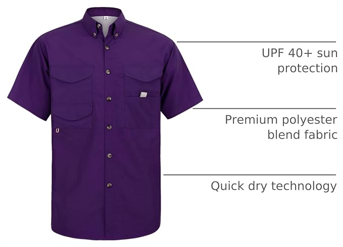 Alimens & Gentle Short Sleeve Fishing Shirt Wicking Fabric Sun Protection Casual Button Down Shirts