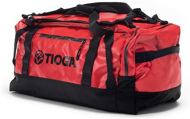 TIOGA Venture Outdoor Duffel Bag with Backpack Straps, Weather Resistant, Rugged Construction, Gear Hauling for Outdoor Adventures, Medium / 50L, Red