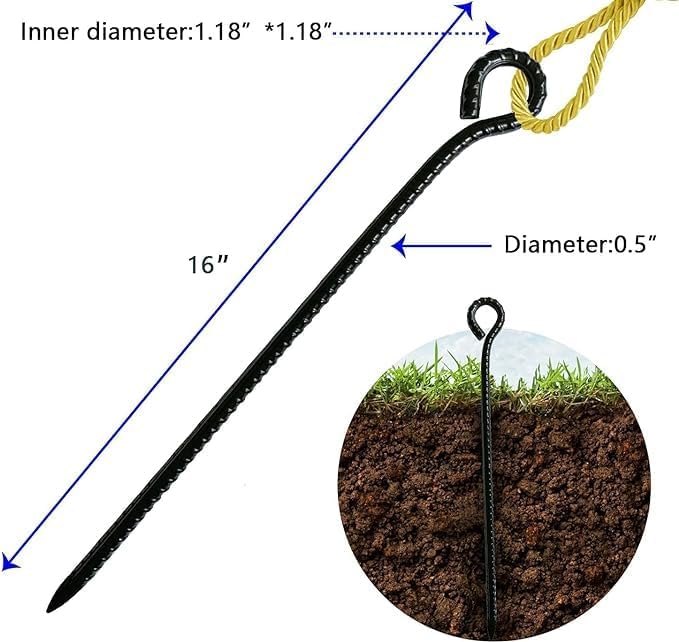 16 Inch Rebar Stakes,Metal Stake Ground,Ground Anchor,Heavy DutyTent Stakes,Baking Paint Metal Stakes,Tent Stakes,Ground Stakes ，0.5 Inch Diamete (6 Pack) ， Outdoor Travel