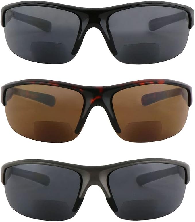 3 Pairs Bifocal Reading Sunglasses for Men and Women, Wrap Around Outdoor Reader Glasses