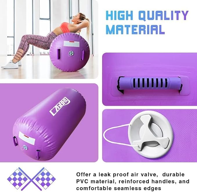 CZGBRO Gymnastics Barrel Air Roller with Pump, Inflatable Tumbling Equipment Air Mat Octagon Mat for Backhandspring Training Cheerleading Home Use