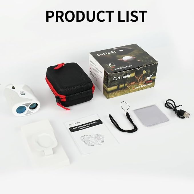 Golf Rangefinder with Slope, 1500 Yards Laser Range Finder Golfing, 6X Magnification with Slope Switch, Flag Pole Locking Vibration,Rechargeable with Magnet Stripe, Range Finders for Golfers & Hunting