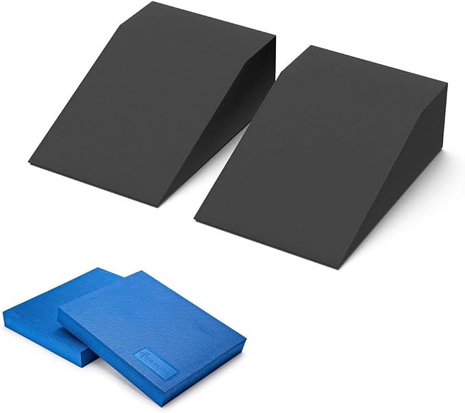 StrongTek Balance & Support Kit – 2 Foam Pads + Yoga Wedge Blocks for Rehab, Squats, and Stability