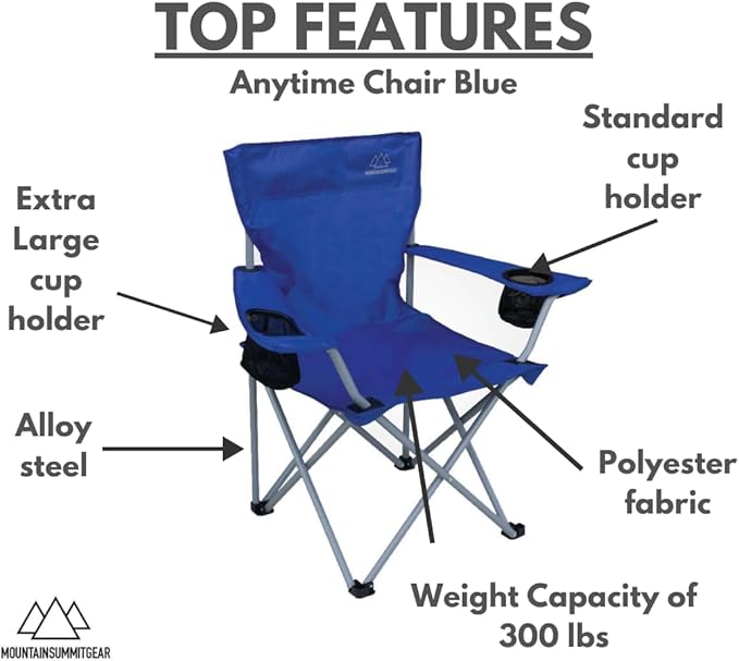 MOUNTAIN SUMMIT GEAR Anytime Chair for Camping, Sports, and The Outdoors w/Carry Bag, Camping Chairs for Adults, Folding Chair for Outside, (by Caddis Sports)