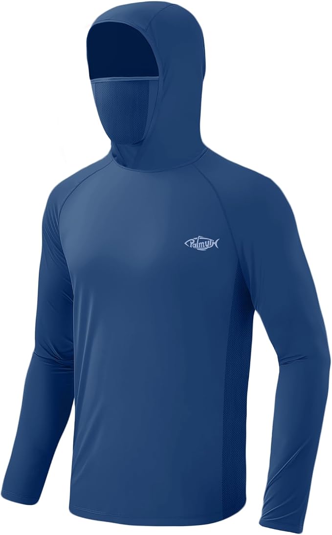Palmyth Fishing Hoodie for Men Long Sleeve Sun Protection UV UPF 50+ Shirts | Hidden Zipper Pocket, Thumb Loops, Quick-Dry, Side Mesh Panels, Lens Cleaning Cloth, 4-Way Stretch