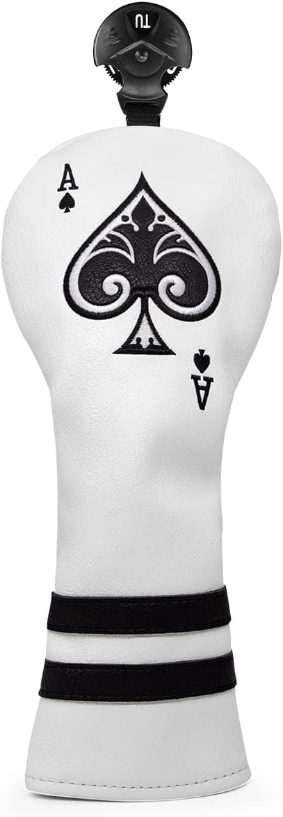 Ace Wood Club Headcover - 3pcs or 1pc - Driver/Fairway Woods/Hybrid Rescue - White Leather Golf Club Cover