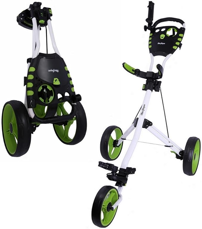 MacGregor Golf VIP 3 Wheel Golf Push Pull Cart - Foldable Lightweight Design with Foot Brake, Umbrella Holder and Drinks Holder
