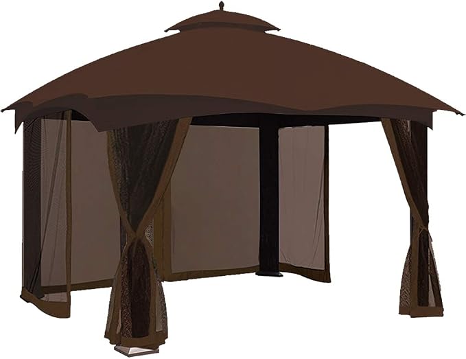 CoastShade 8x8 FT Gazebo Mosquito Net Replacement with 42 O Hooks and 42 J Hooks - Fits 8'x8' Outdoor Canopy Screens,Brown