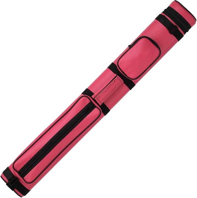 Action 34" Long Pool Cue Hard Carrying Case - Holds 2 Butts & 2 Shafts, Separate Molded Tubes, Large Zippered Accessory Pockets, Adjustable 1" Vinyl Carrying Strap, Fits up to 32" Shaft or Butt