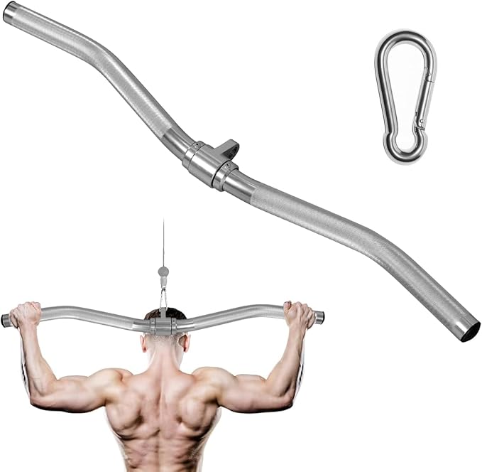 Lat Pulldown Attachments, Straight Bar Cable Attachments, Lat Pull Down Bar, Curl Pulldown Bar, Sturdy & Lightweight Aluminum, Non-Slip Grip, Full Rotation, Max Load 1000LBS