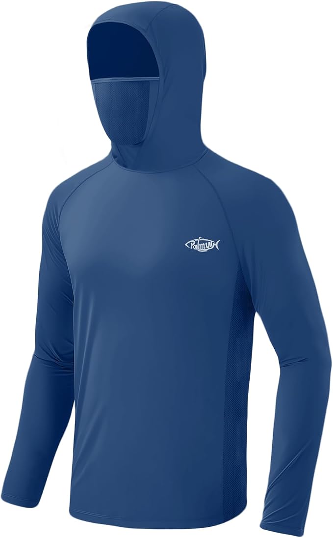 Palmyth Fishing Hoodie for Men Long Sleeve Sun Protection UV UPF 50+ Shirts | Hidden Zipper Pocket, Thumb Loops, Quick-Dry, Side Mesh Panels, Lens Cleaning Cloth, 4-Way Stretch