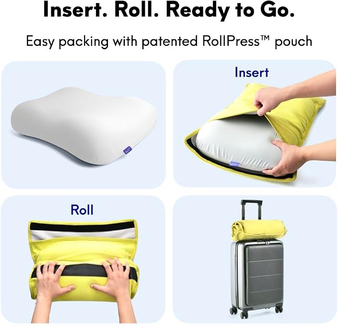 Cushion Lab Travel Deep Sleep Pillow – Compact Memory Foam Neck Pillow for Sleeping, Portable Pillow for Hotels, Camping, Side & Back Sleepers, On-the-Go – Spark
