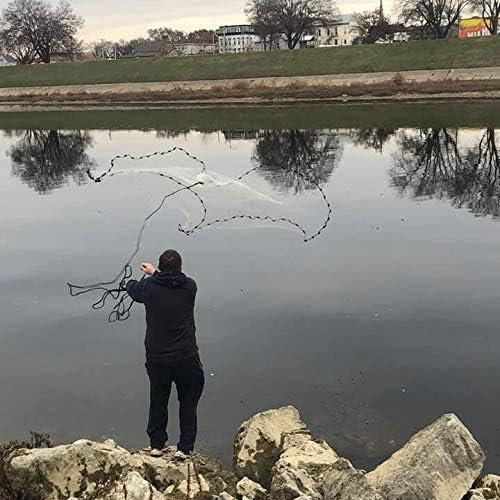 BASSDASH American Saltwater Fishing Cast Net 3/8 1/4-Inch Mesh 4ft 6ft 8ft Radius, 1-Pound Per Foot, for Bait Fish with Utility Bucket Casting