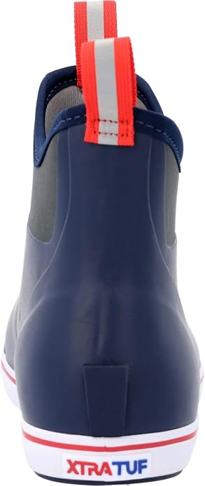 XTRATUF Performance Series 6" Men’s Full Rubber Ankle Deck Boots, Navy & Red (22733), 13
