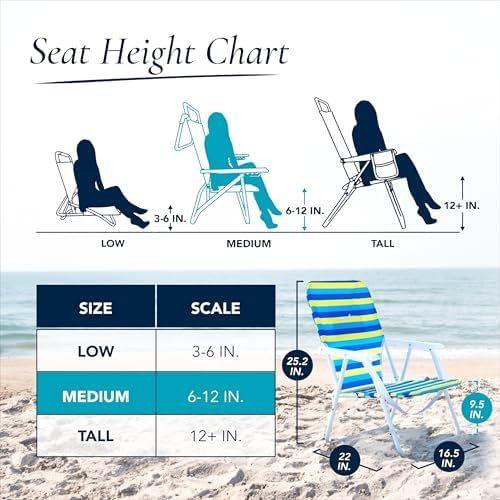 CARIBBEAN JOE Folding Beach Chair, 1 Position Lightweight and Portable Foldable Outdoor Camping Accessories with Carry Strap (Bold Stripe, 225lbs Capacity)