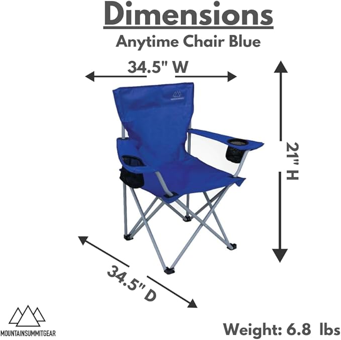 MOUNTAIN SUMMIT GEAR Anytime Chair for Camping, Sports, and The Outdoors w/Carry Bag, Camping Chairs for Adults, Folding Chair for Outside, (by Caddis Sports)
